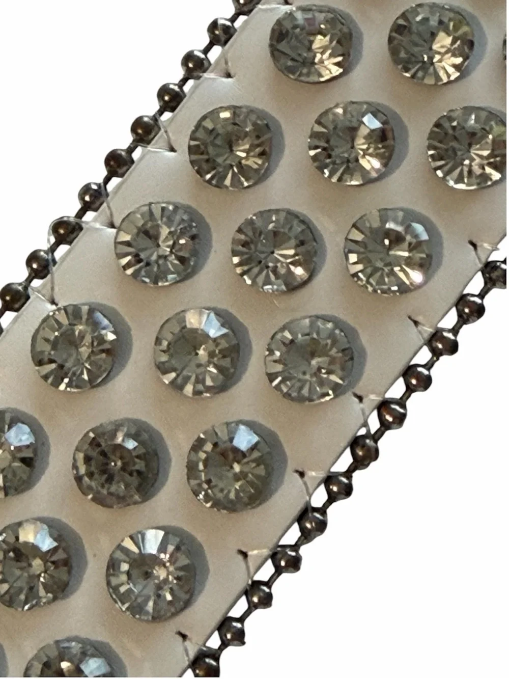 White Rhinestone Studded Western Belt Sz 42 Crystal Buckle Y2K Glam Bling Belt
